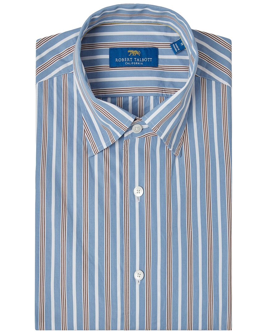 Robert Talbott Morgan Multi Stripe Shirt In 459-blue Brown Plaid