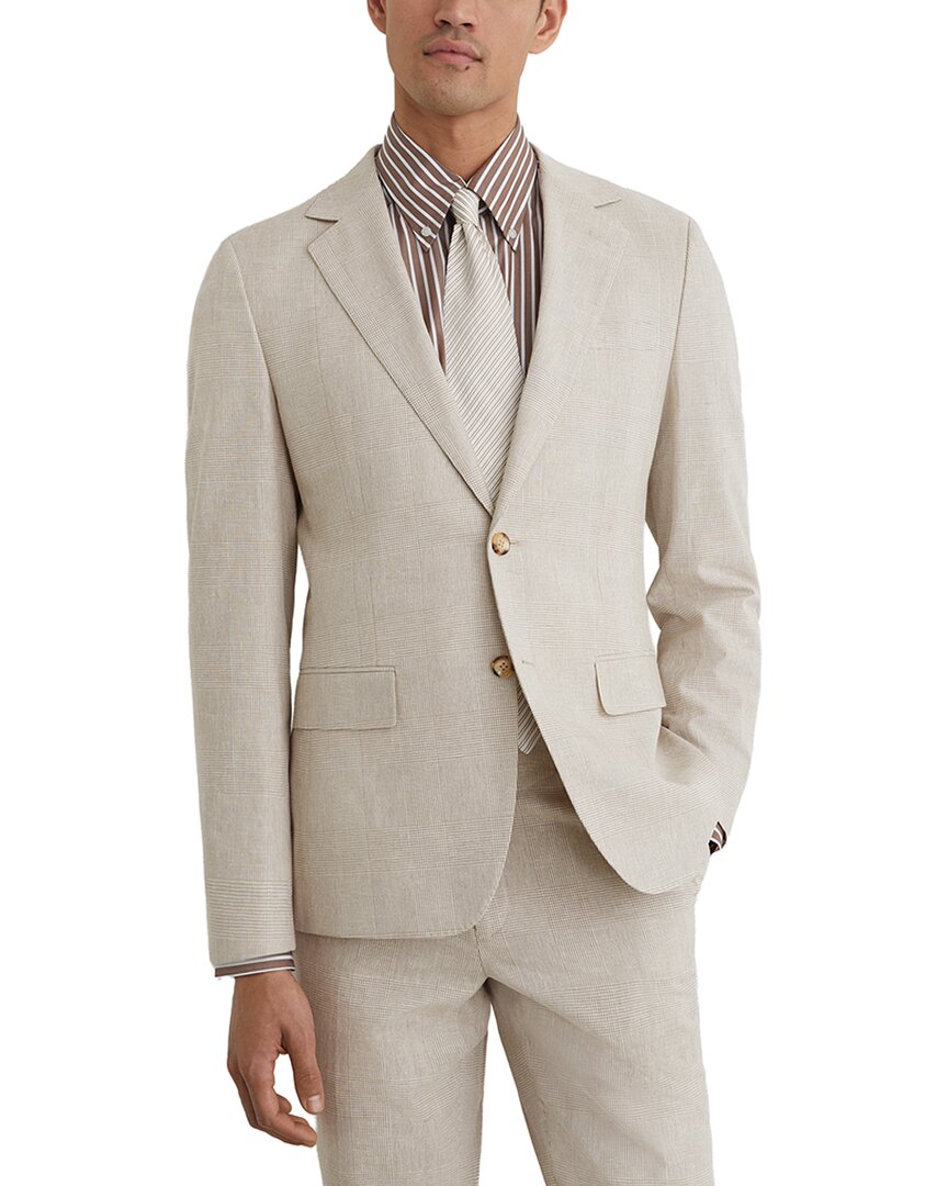 Reiss Cheltenham Check Blaze Linen-blend Formal Jacket In White