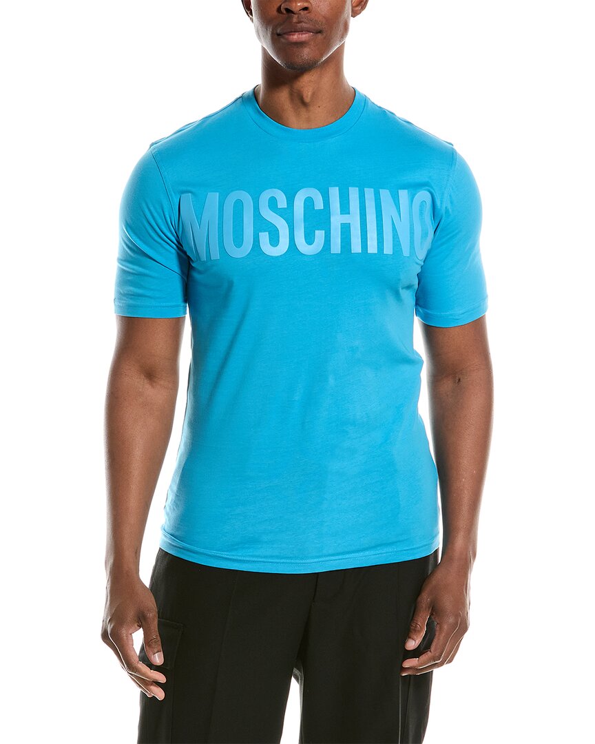 Moschino Man T-shirt Azure Size 40 Organic Cotton In Blue
