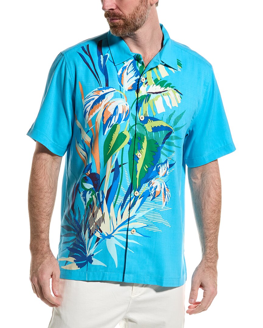 Shop Tommy Bahama Oh My Frond Silk Camp Shirt In Blue
