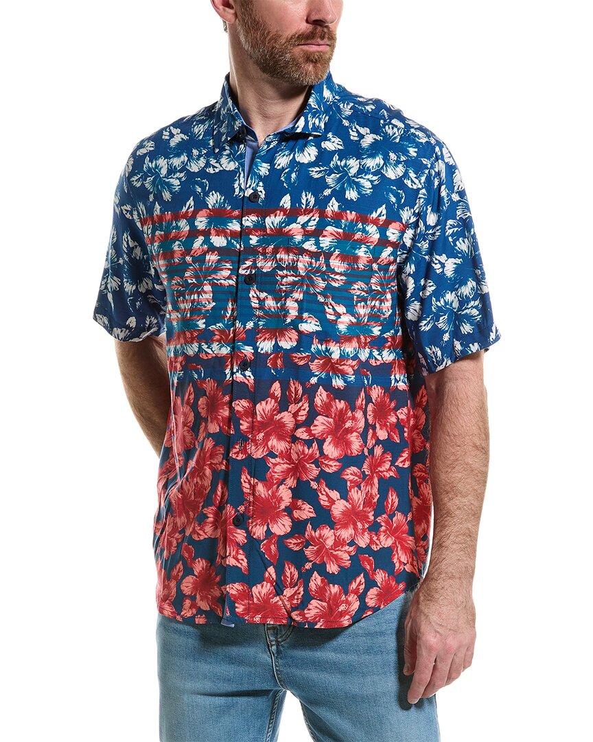 Tommy Bahama Veracruz Cay Flora & Stripes Shirt In Blue