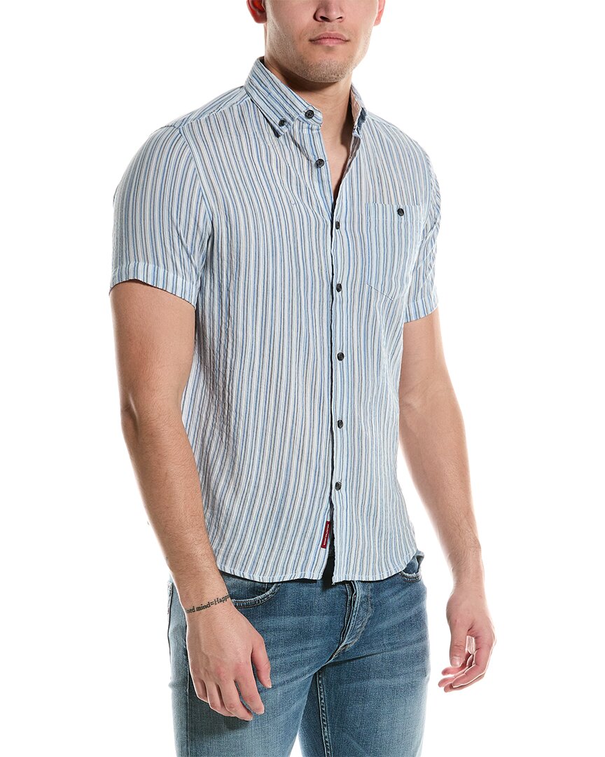 Report Collection Textured Stripe Shirt In Blue