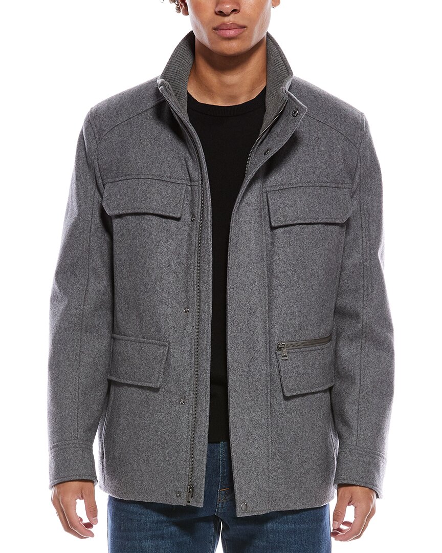 Cole Haan Signature Multipockets Wool-blend Field Coat In Gray