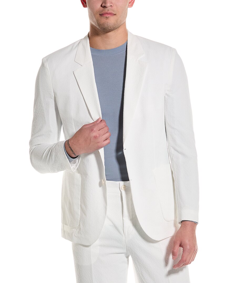 Shop Hugo Boss Seersucker Blazer In White