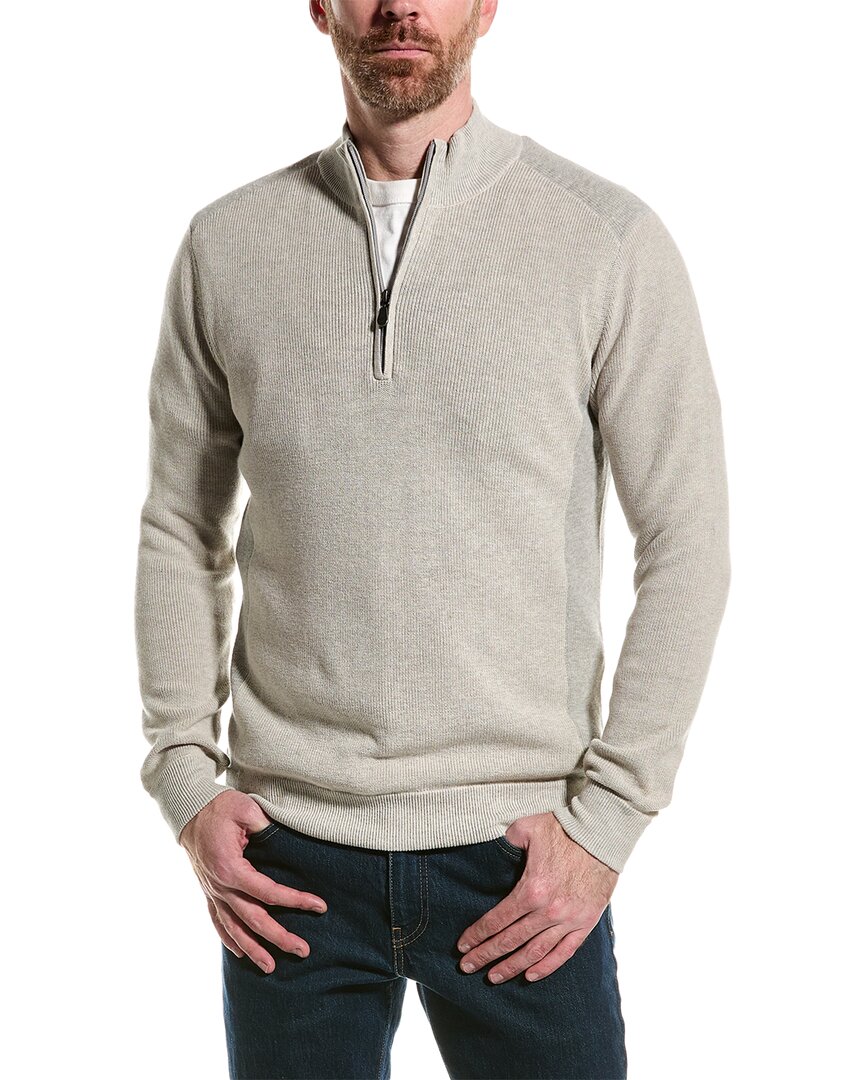 Shop Raffi Vanise Rib 1/4-zip Mock Neck Sweater In Beige