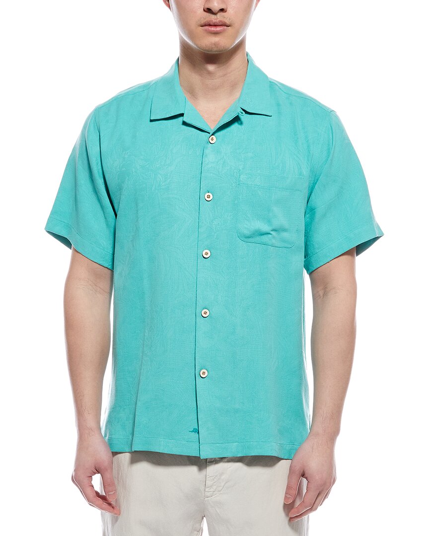 Tommy Bahama Sea Glass Breezer Classic Fit Short Sleeve Linen Button-up Shirt In Blue