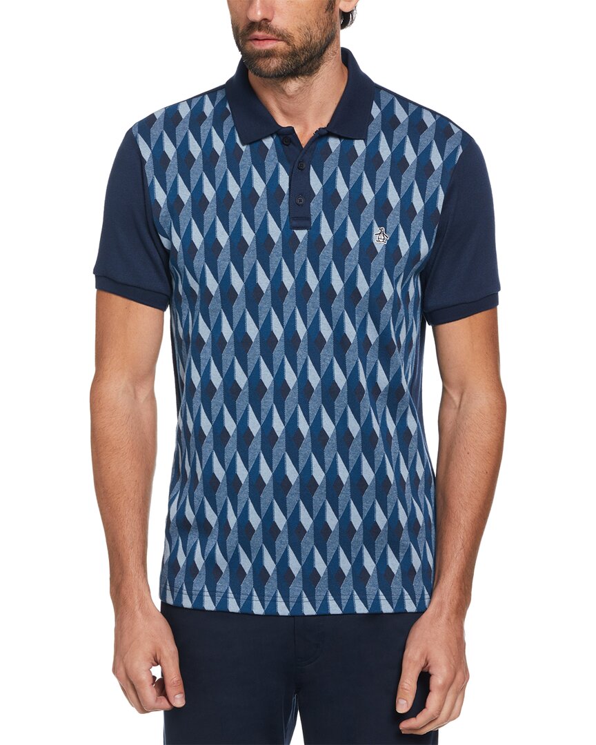 Shop Original Penguin Jacquard Front Diamond Geo Print Polo Shirt