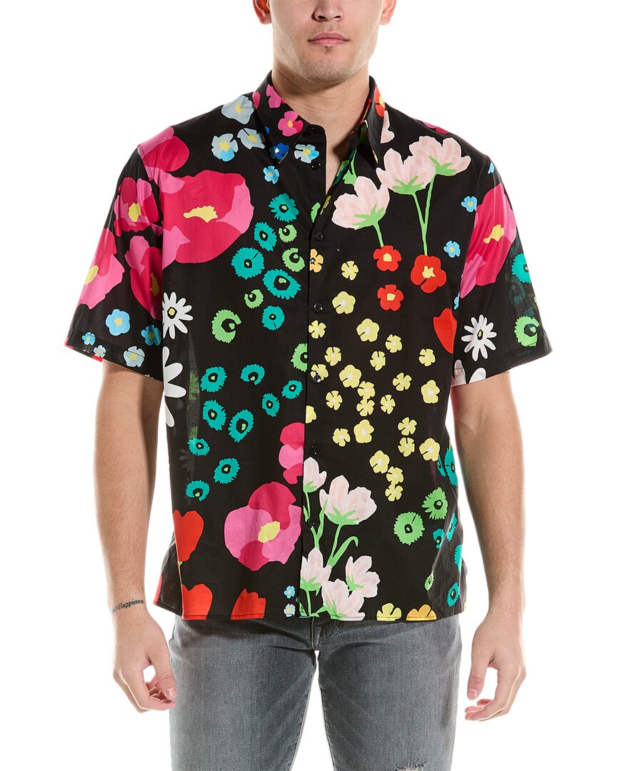 The Kooples Mens Mul04 Loose-fit Flower-print Cotton Shirt In Black