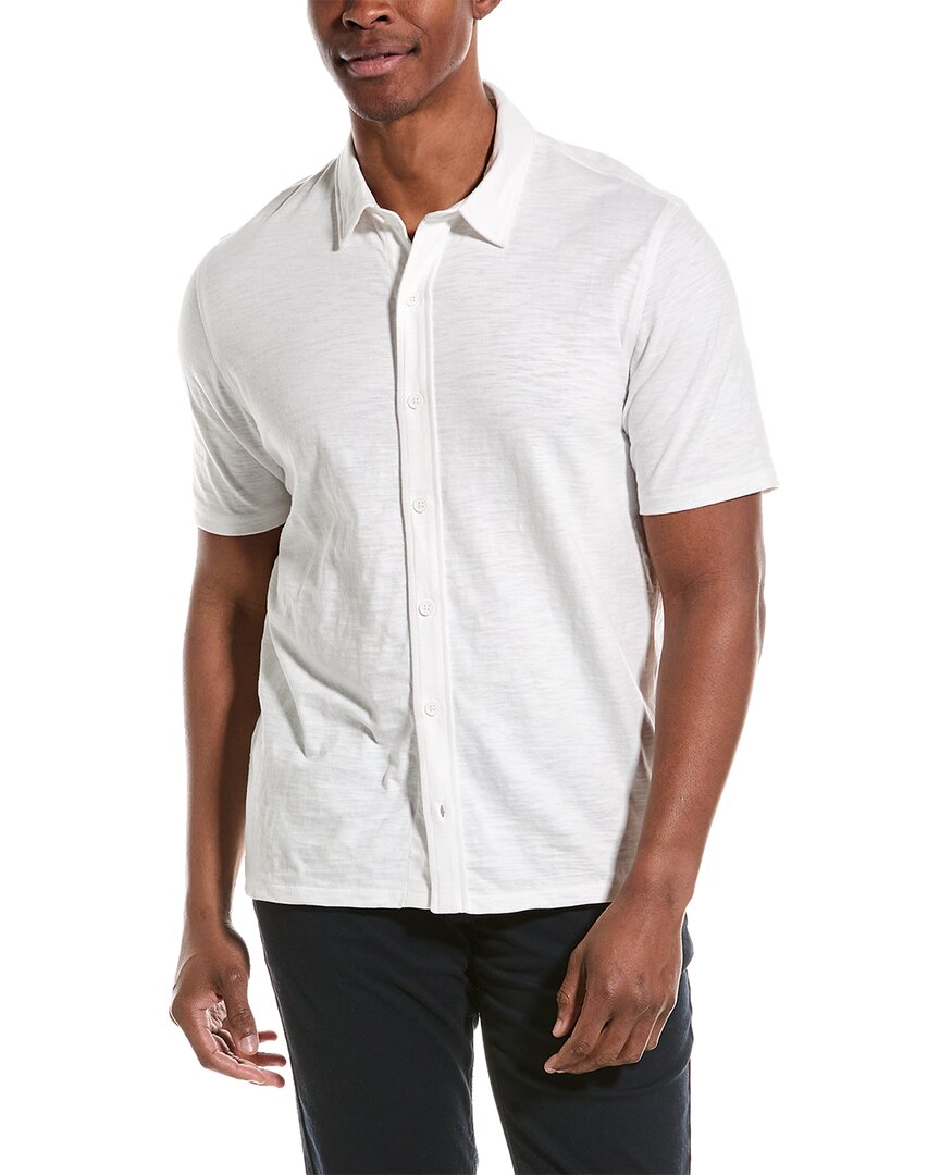 Vince Peninsula Stripe Short Sleeve Button-up Shirt In White