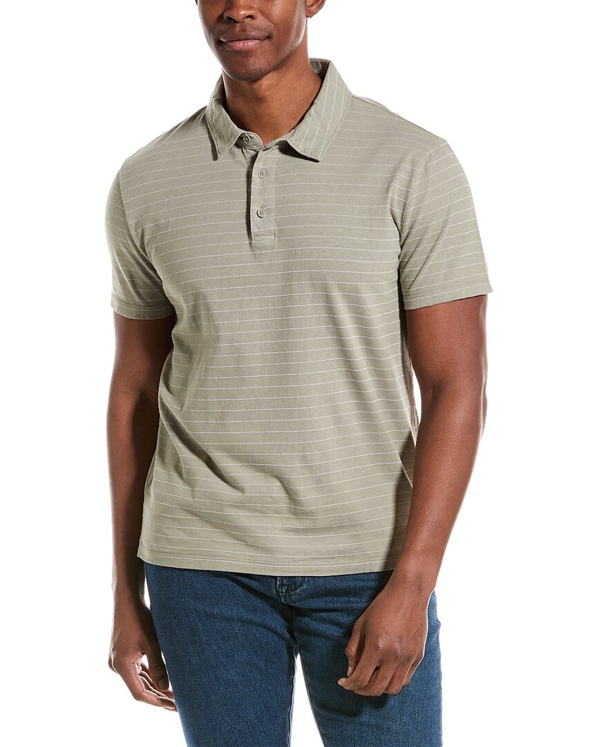 Shop Vince Garment Dye Fleck Stripe Polo Shirt In Green