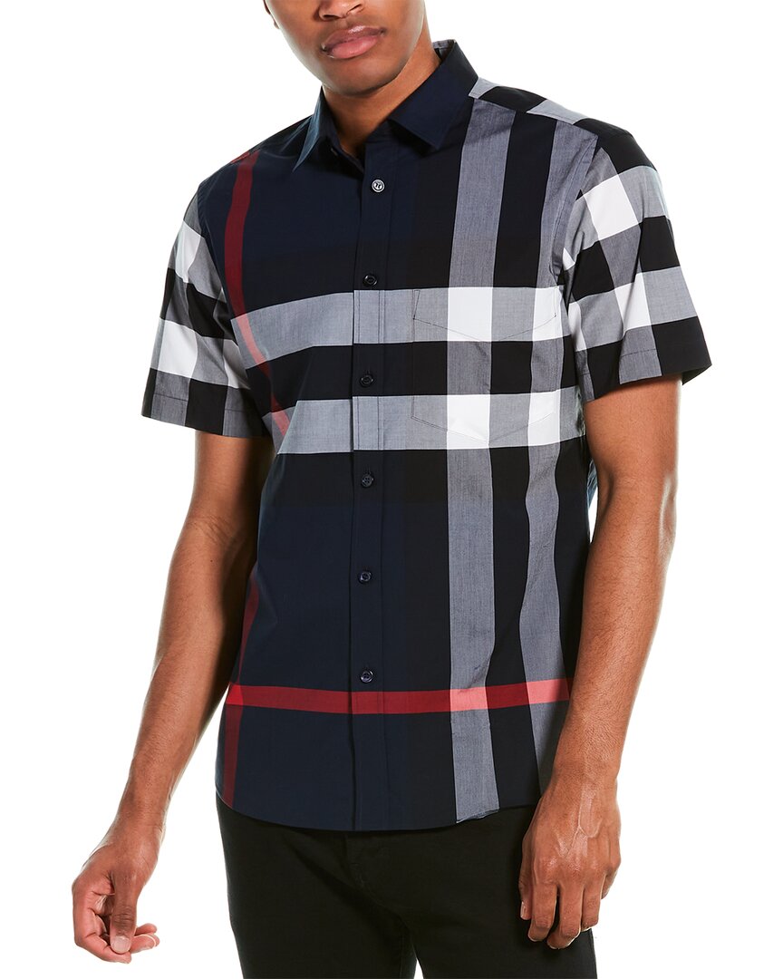 Burberry Short-sleeve Check Stretch Cotton Poplin Shirt