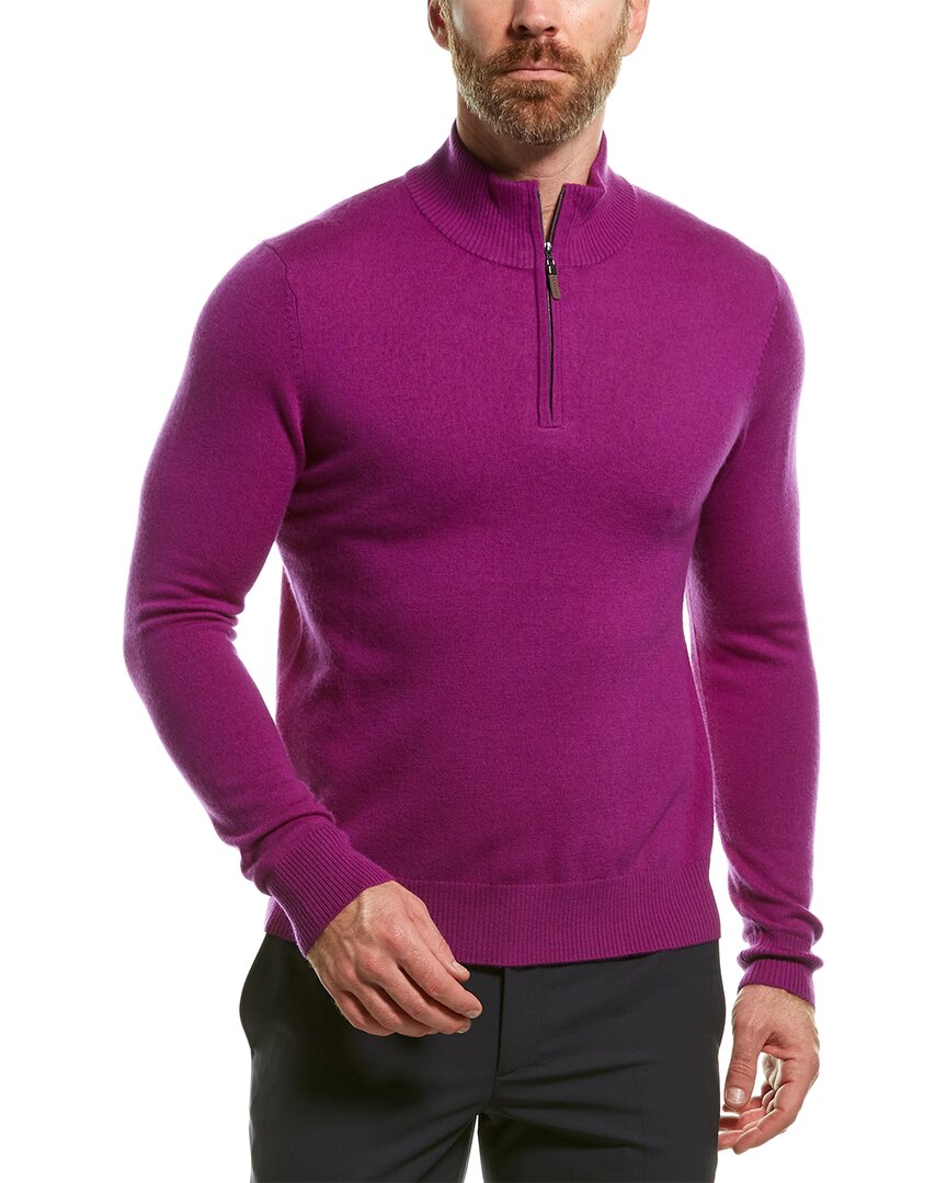 Quincy Qi Cashmere Wool 1/4-zip Mock Sweater In Pink | ModeSens
