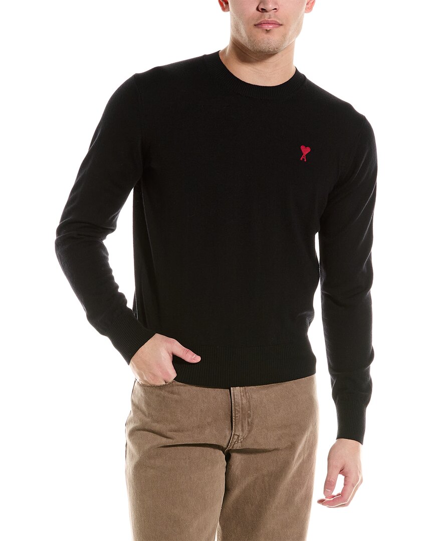 Shop Ami Alexandre Mattiussi Ami Paris Wool Crewneck Sweater In Black