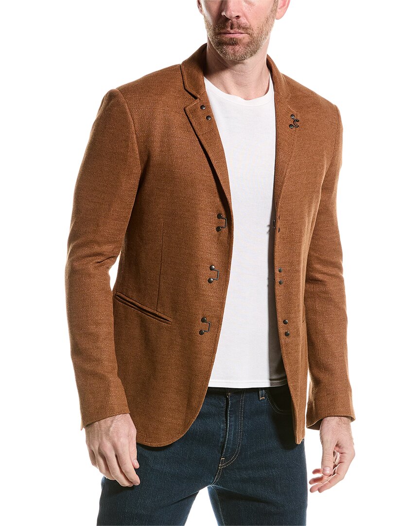 John Varvatos Slim Fit Leather-trim Linen-blend Jacket In Brown