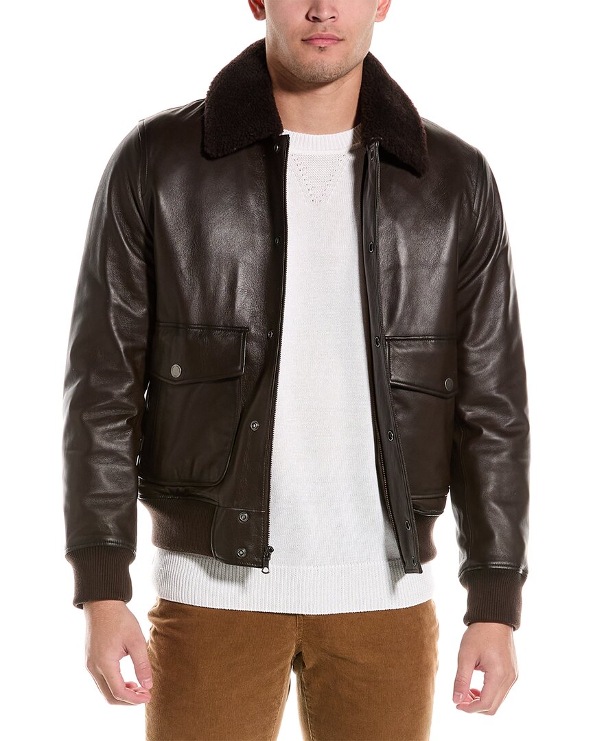 Shop Brooks Brothers Out Leather Flight Jacket In Brown