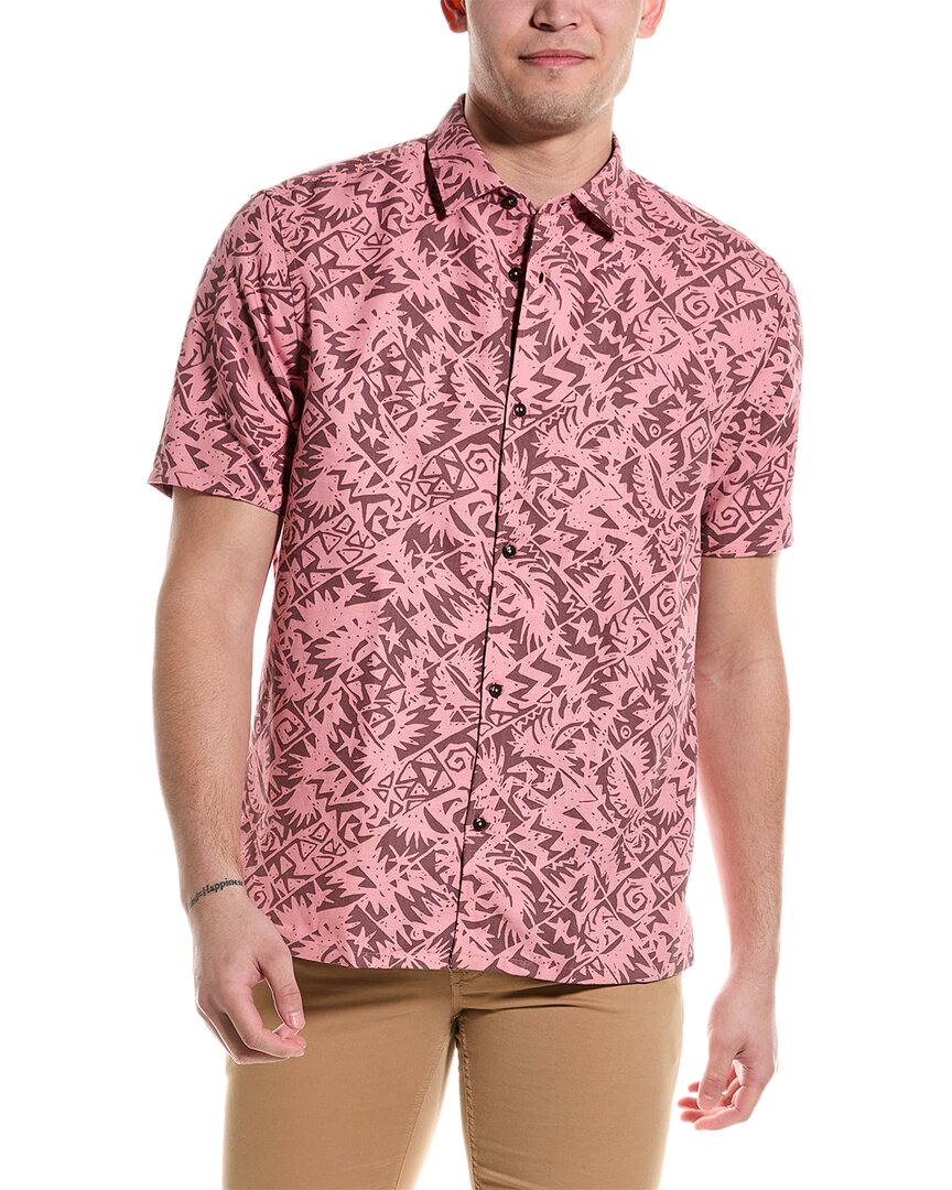 Shop Ted Baker Barons Abstract Print Linen-blend Shirt In Pink
