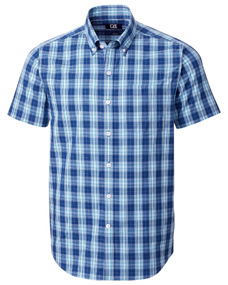 Shop Cutter & Buck Strive Shadow Plaid Shirt In Blue