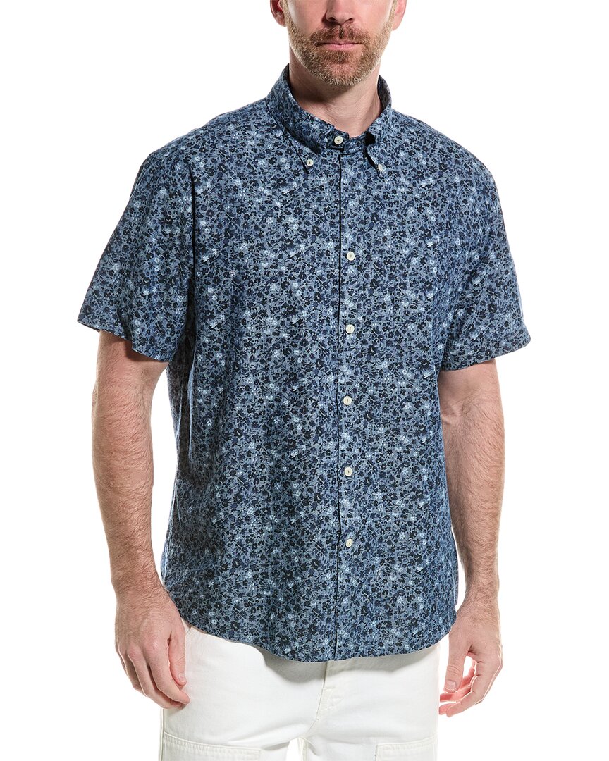 BROOKS BROTHERS BROOKS BROTHERS CHAMBRAY FLORAL REGULAR LINEN-BLEND SHIRT