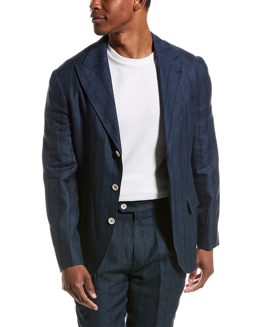 Brunello Cucinelli Wool & Linen-blend Blazer In Blue