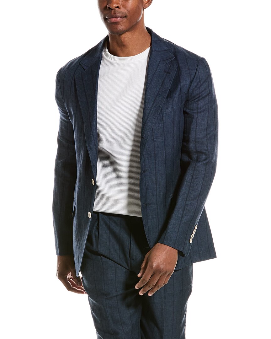 Brunello Cucinelli Wool & Linen-blend Blazer In Blue