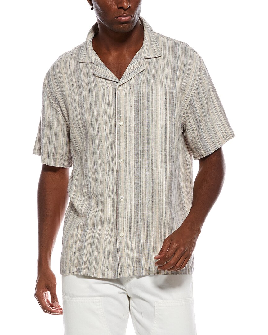 Truth Camp Collar Linen-blend Stripe Shirt In Orange