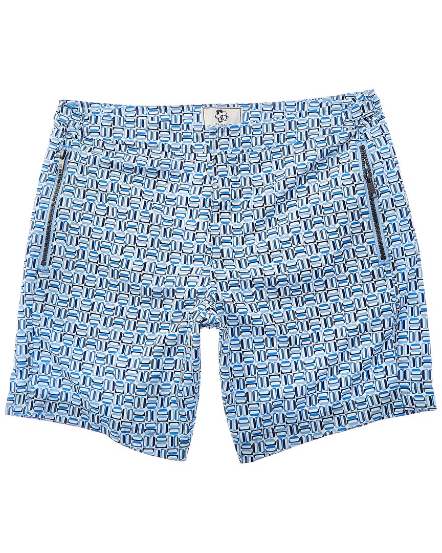Ted Baker Mens Blue Crabbe Geometric-print Regular-fit Woven Swim Shorts