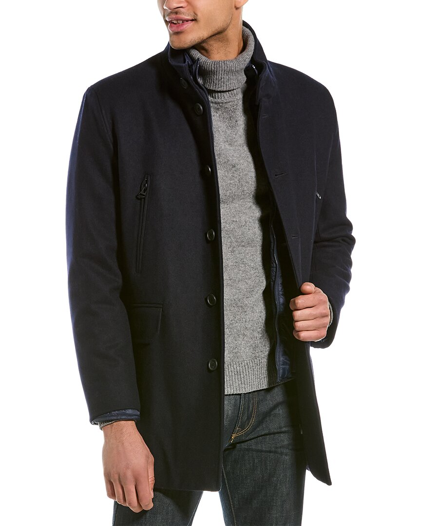 Cole Haan Melton 3-in-1 Wool-blend Coat In Blue