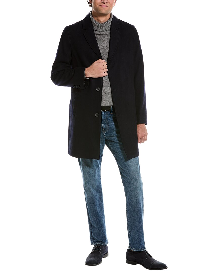 Cole Haan Signature Single-breasted Wool-blend Overcoat In Blue