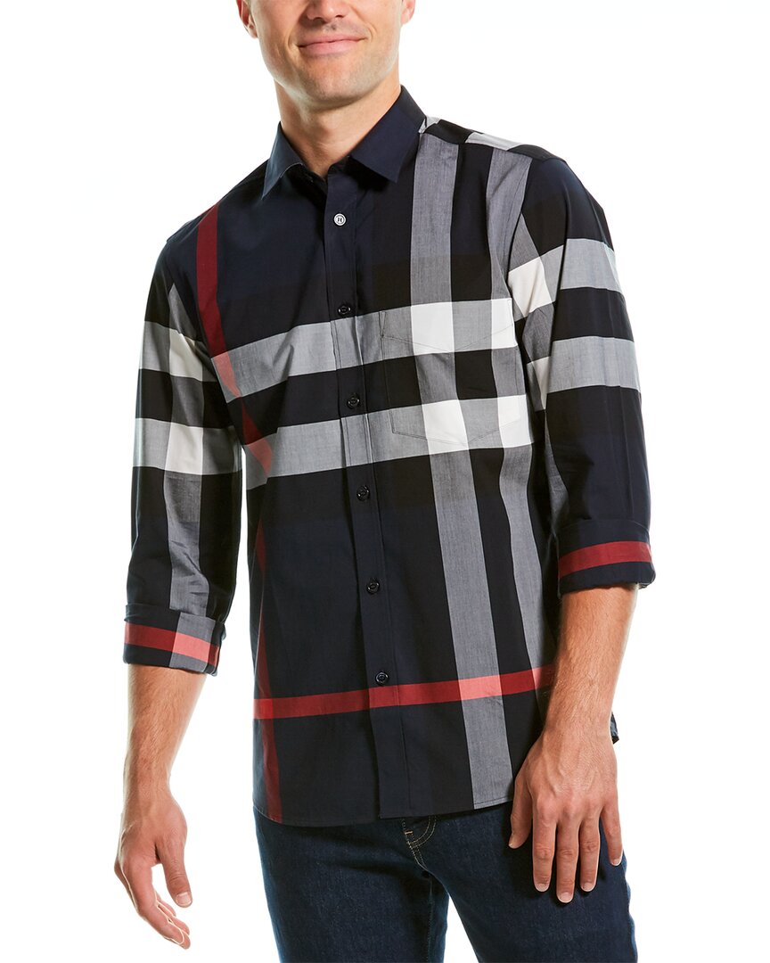 Burberry Mens Navy Ip Check Somerton Checked Regular-fit Stretch-cotton Shirt In Blue