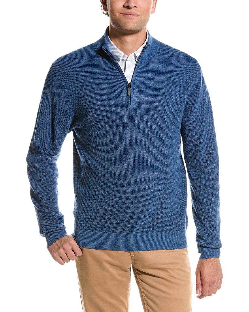 Douglas Anthony Thermal Cashmere-Blend 1/4-Zip Sweater Mens Blue L