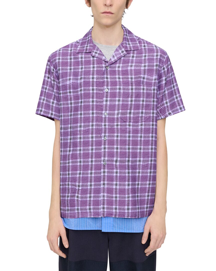 Theory Wrinkle Check Silk-blend Shirt In Purple