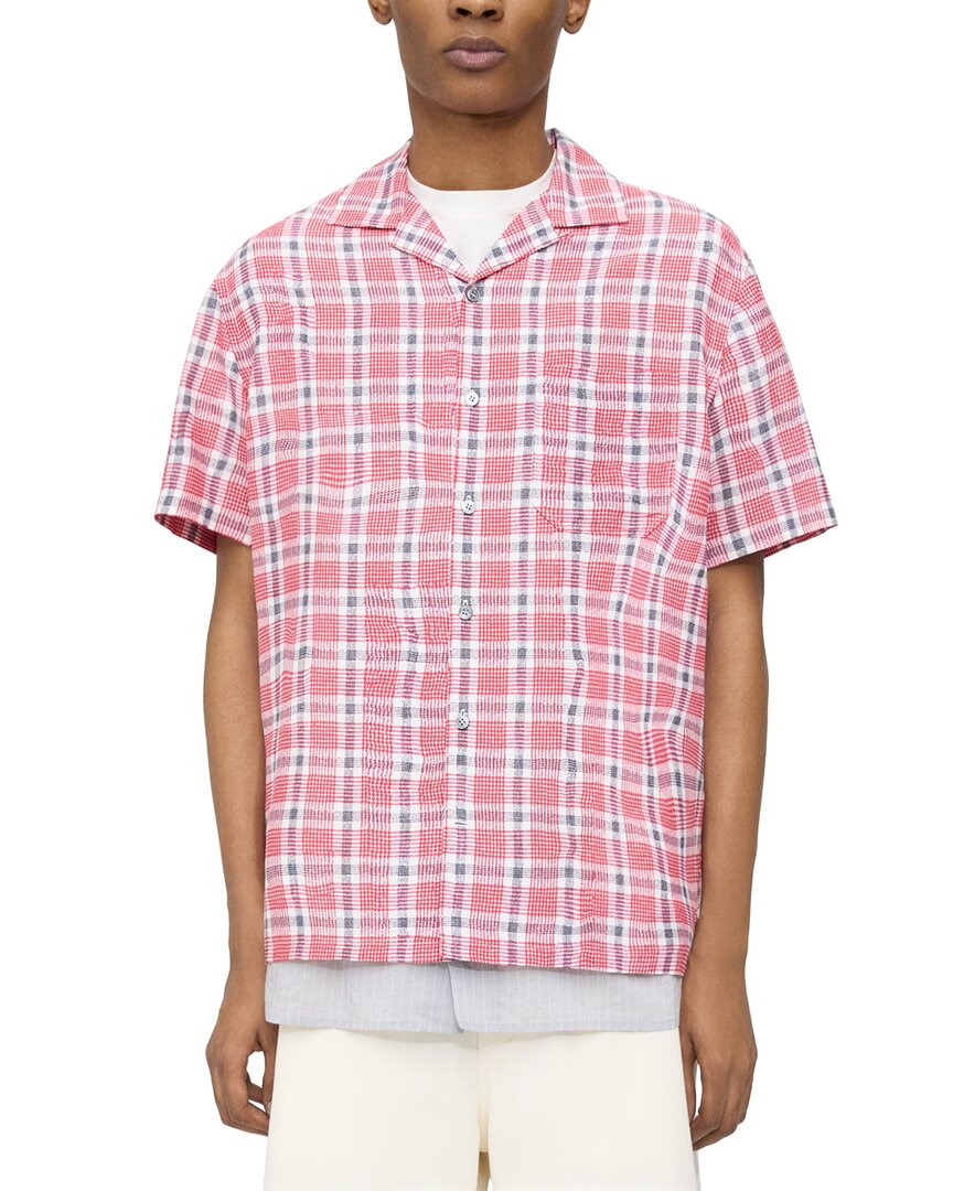 Theory Wrinkle Check Silk-blend Shirt In Red