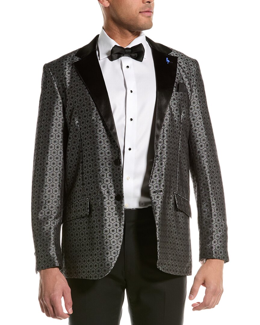 Tailorbyrd Classic Fit Geometric Jacquard Dinner Jacket In Metallic