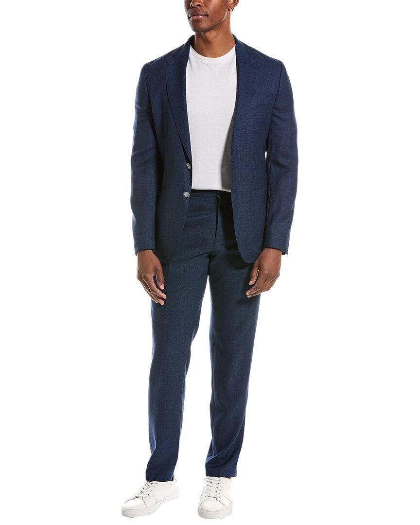 Shop Hugo Boss Boss  Wool Suit With Flat Front Pant In Blue