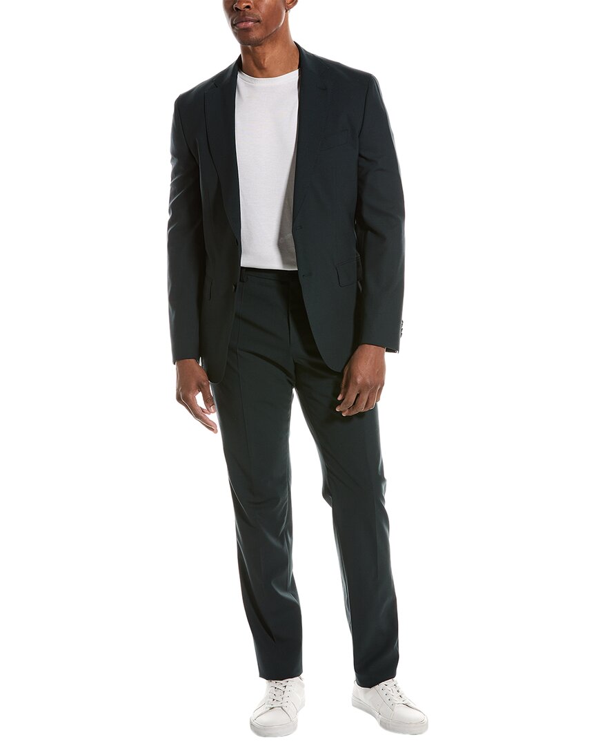 Shop Hugo Boss Boss  Slim Fit Wool-blend Suit With Flat Front Pant In Blue