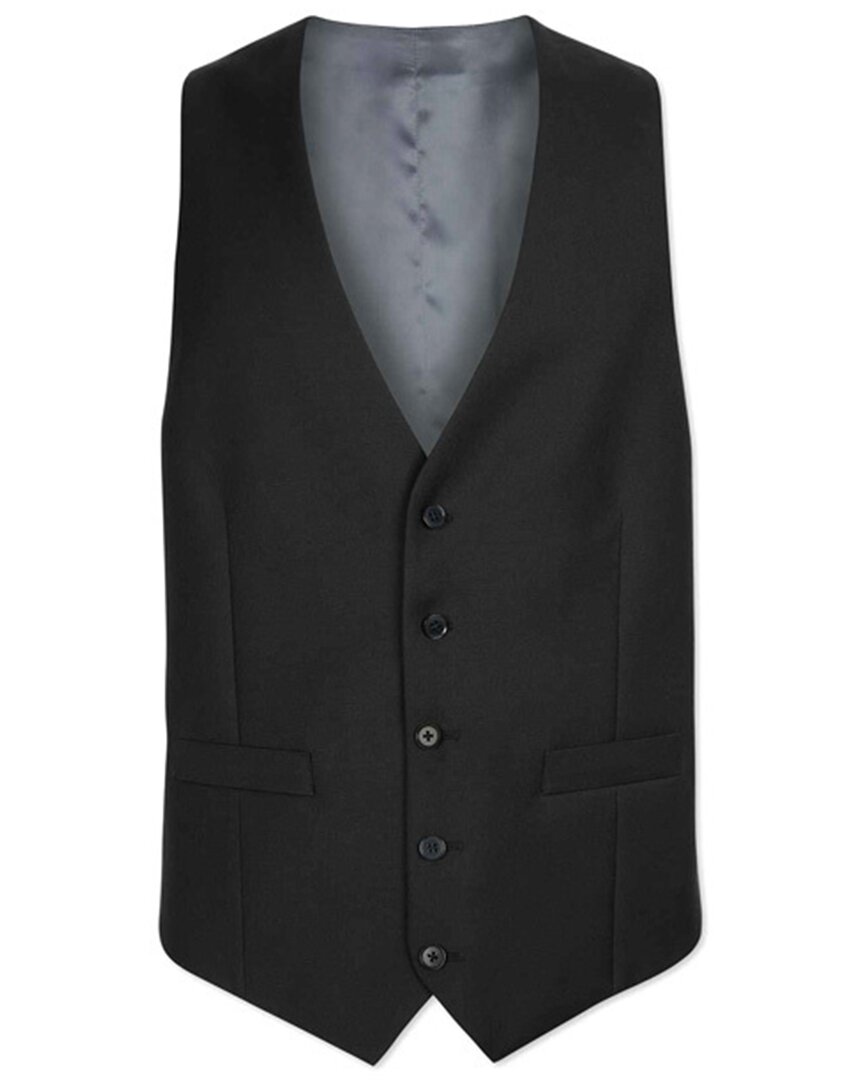 Charles Tyrwhitt Adjustable Fit Twill Business Suit Wool Waistcoat In Black