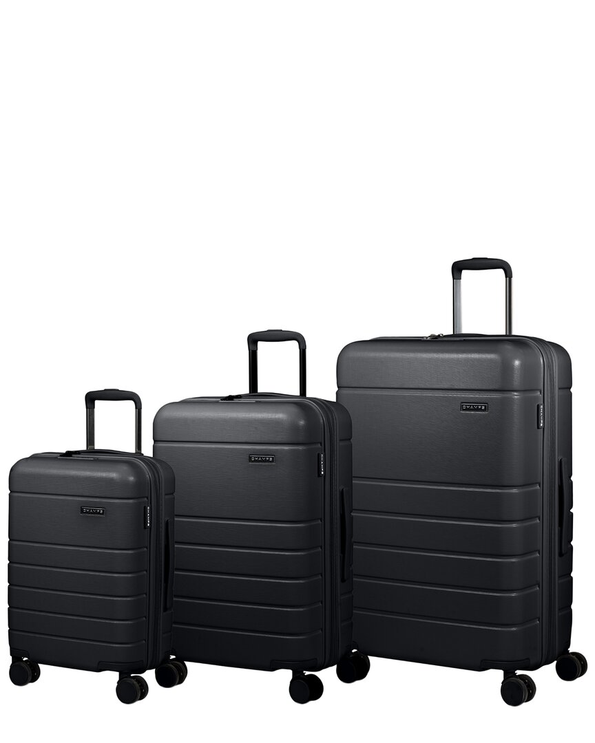 Champs Linen 3pc Expandable Luggage Set In Black