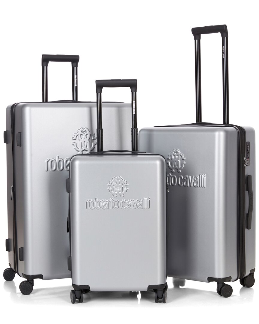 Roberto Cavalli 3pc Expandable Hardcase Luggage Set In Silver