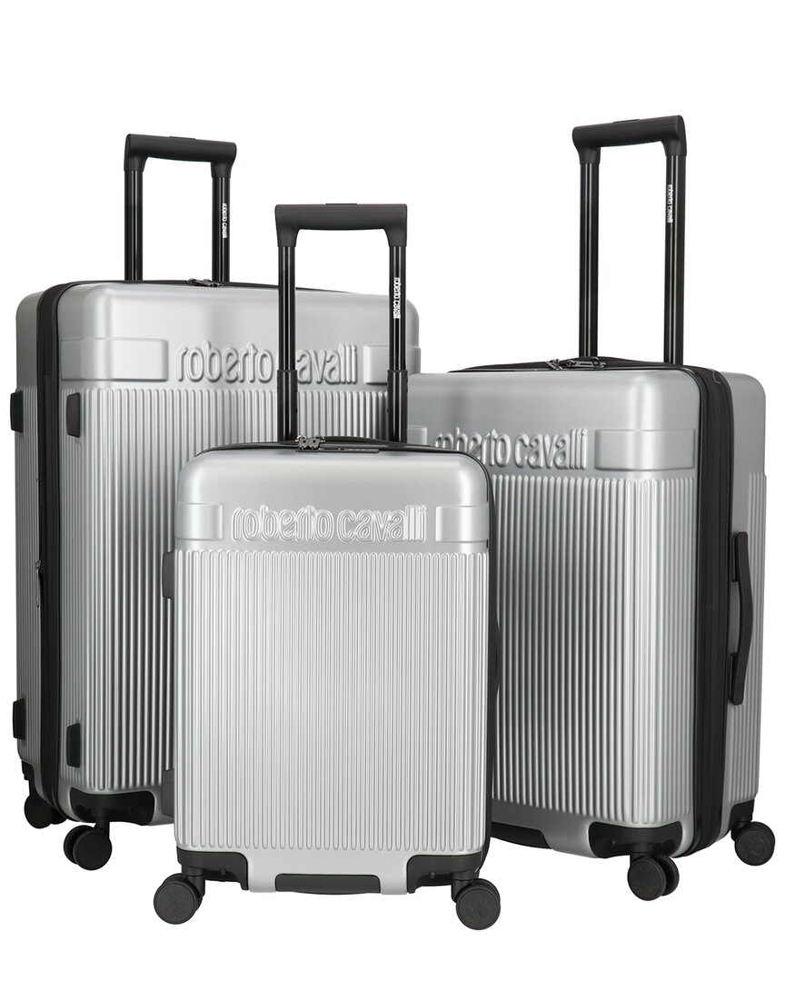Roberto Cavalli 3pc Expandable Softcase Luggage Set In Silver