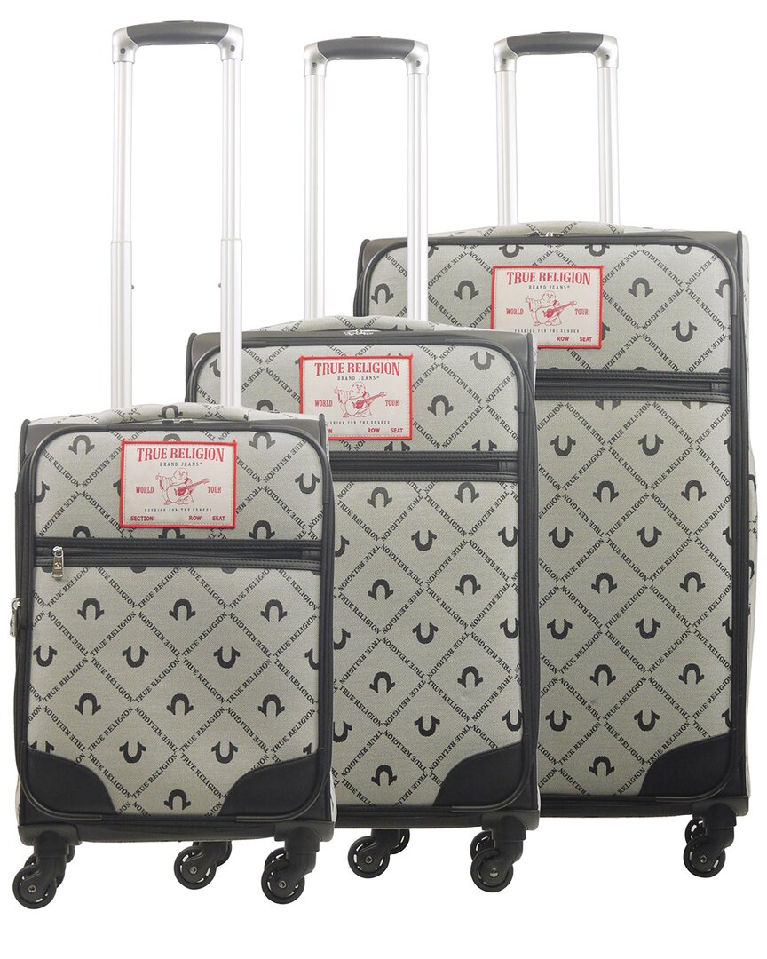 True Religion Soft Sided 3pc Expandable Spinner Luggage Set In Black