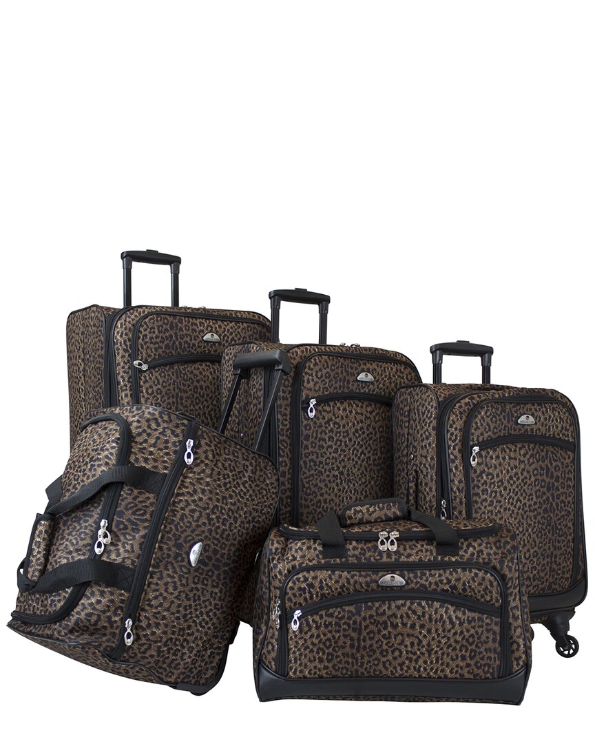 American Flyer Animal Print 5pc Spinner Luggage Set