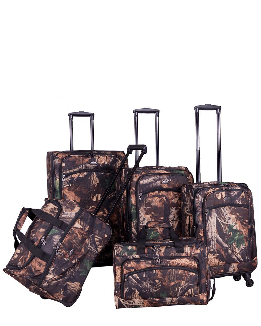 American Flyer Camo Green 5pc Spinner Luggage Set