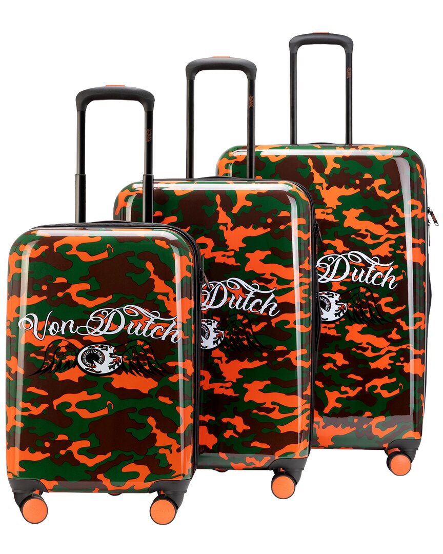 Von Dutch Orange Camo 3pc Expandable Hardside Spinner Luggage Set