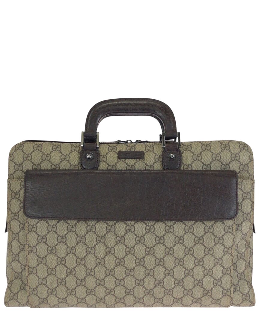 Pre-owned Gucci Beige Coated/waterproof Canvas Briefcase (authentic Pre-loved)