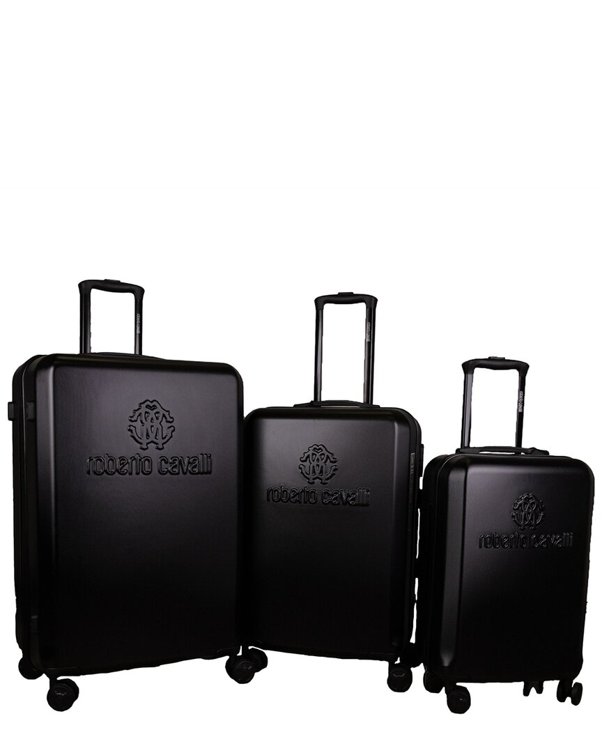 Roberto Cavalli Classic Logo 3pc Expandable Luggage Set In Black