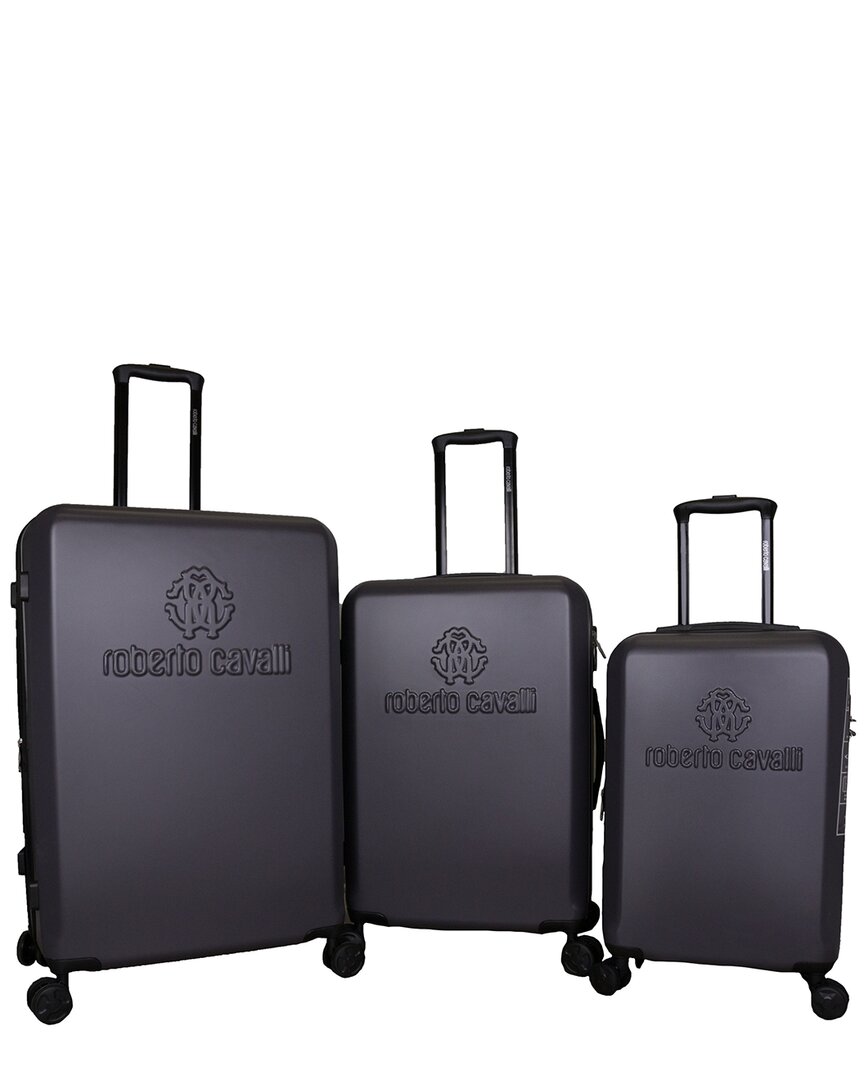 Roberto Cavalli Classic Logo 3pc Expandable Luggage Set In Grey
