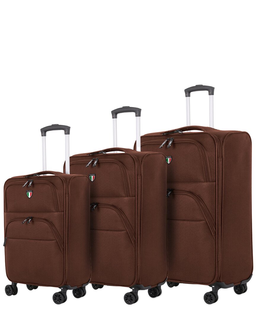 Tucci Volo 3pc Expandable Luggage Set In Brown