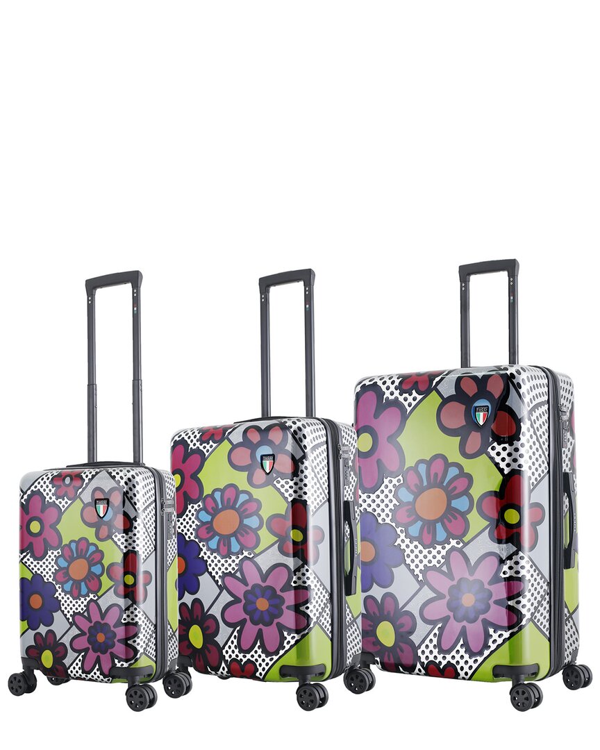 Tucci Flowers Dots 3pc Luggage Set In Black