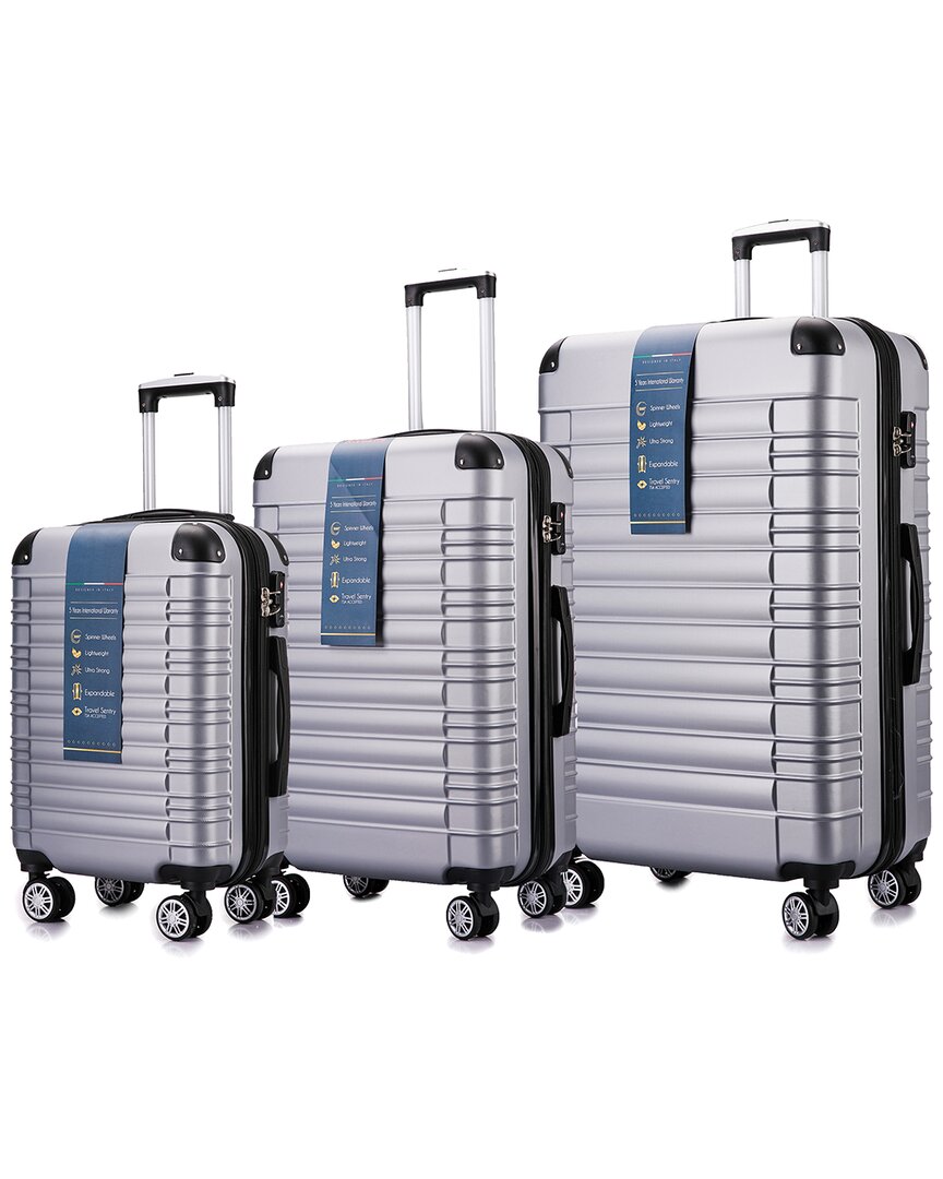 Bronco Polo Evolution 3pc Lightweight Hardside Expandable Luggage Set In Silver