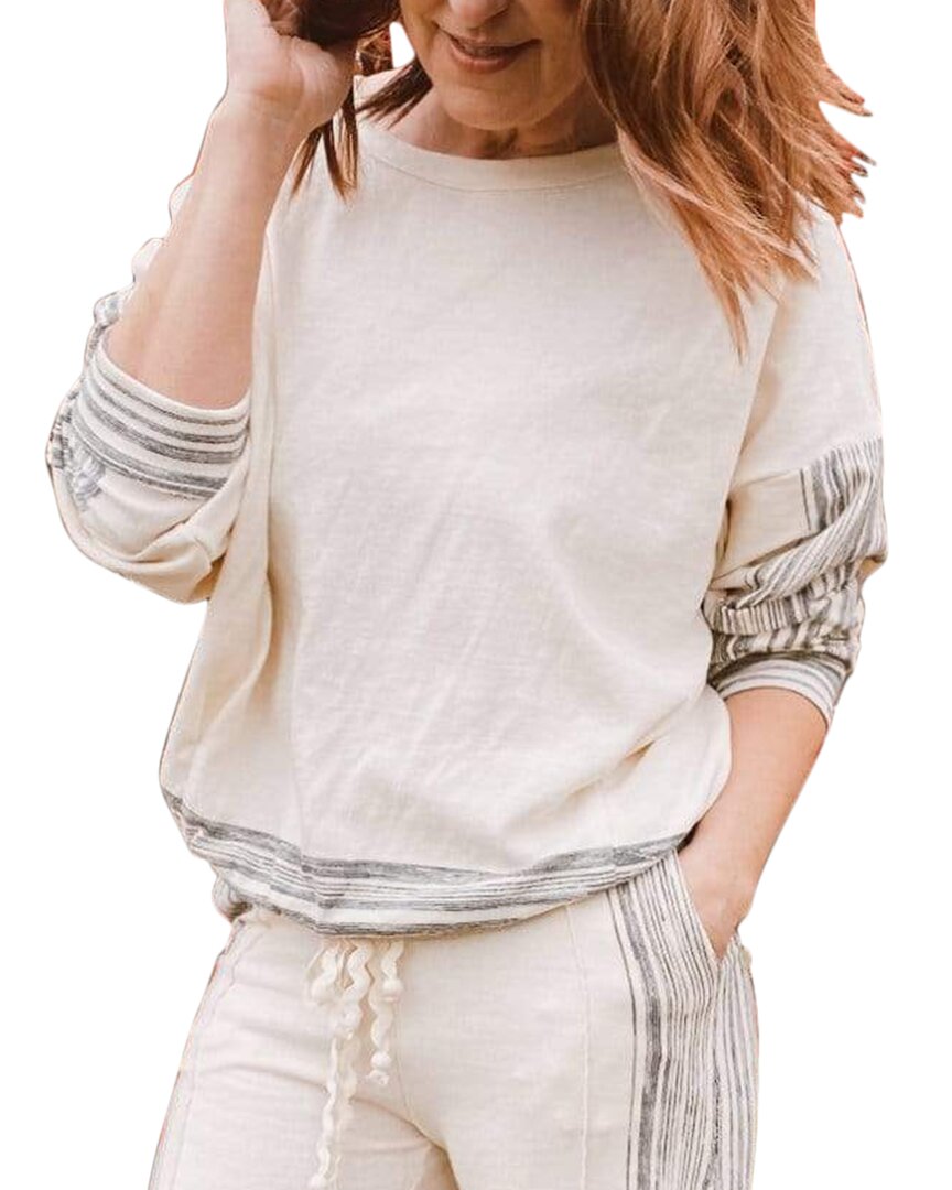 Eva Franco Zen Stripe Sweatshirt Top In White